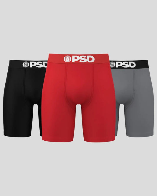 Men PSD Solids 3 Pack - Red/Grey/Black - Standard Length - Cotton