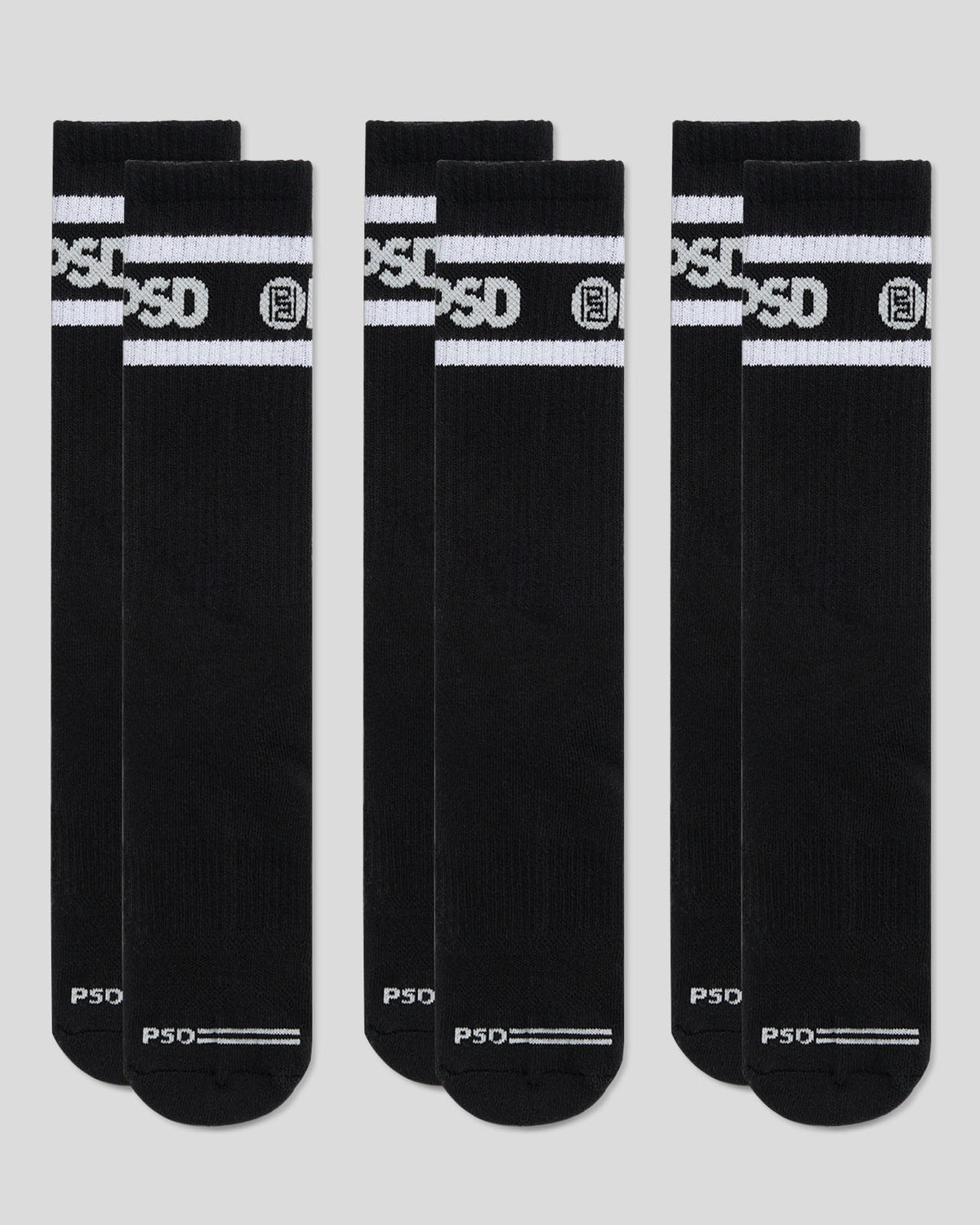 Men PSD 3 Pack - Logo Stripe Crew - Black - Crew Sock