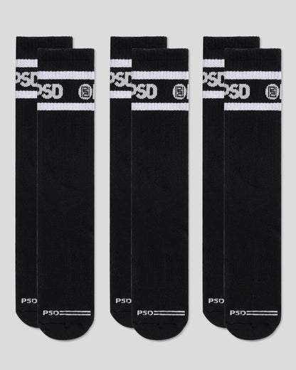 Men PSD 3 Pack - Logo Stripe Crew - Black - Crew Sock