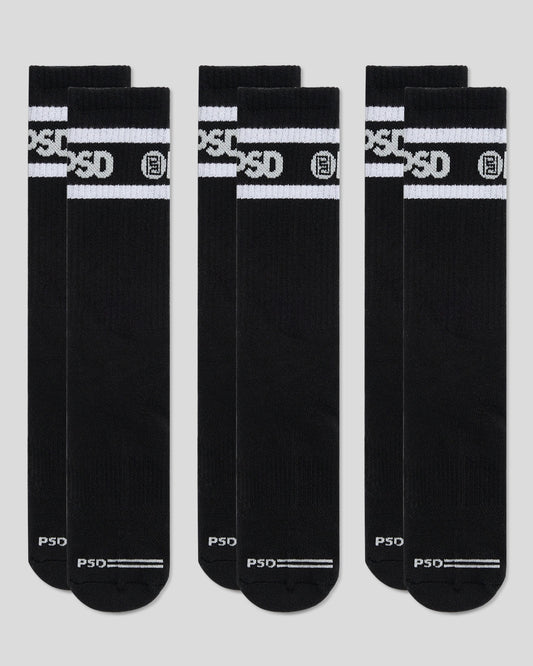 Men PSD 3 Pack - Logo Stripe Crew - Black - Crew Sock