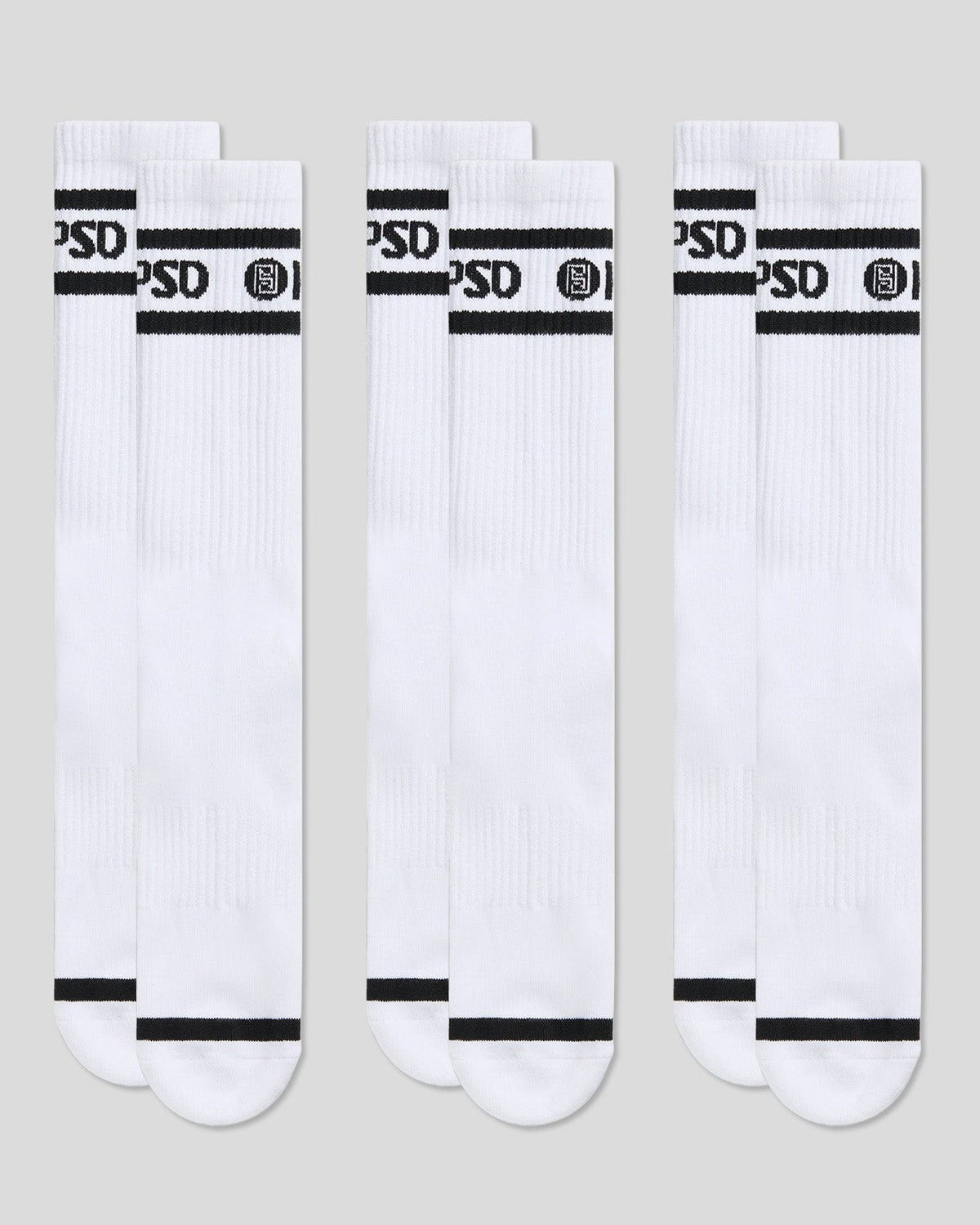Men PSD 3 Pack - Logo Stripe Crew - White - Crew Sock