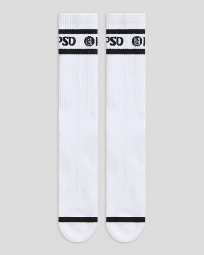 Men PSD 3 Pack - Logo Stripe Crew - White - Crew Sock