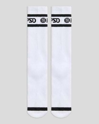 Men PSD 3 Pack - Logo Stripe Crew - White - Crew Sock