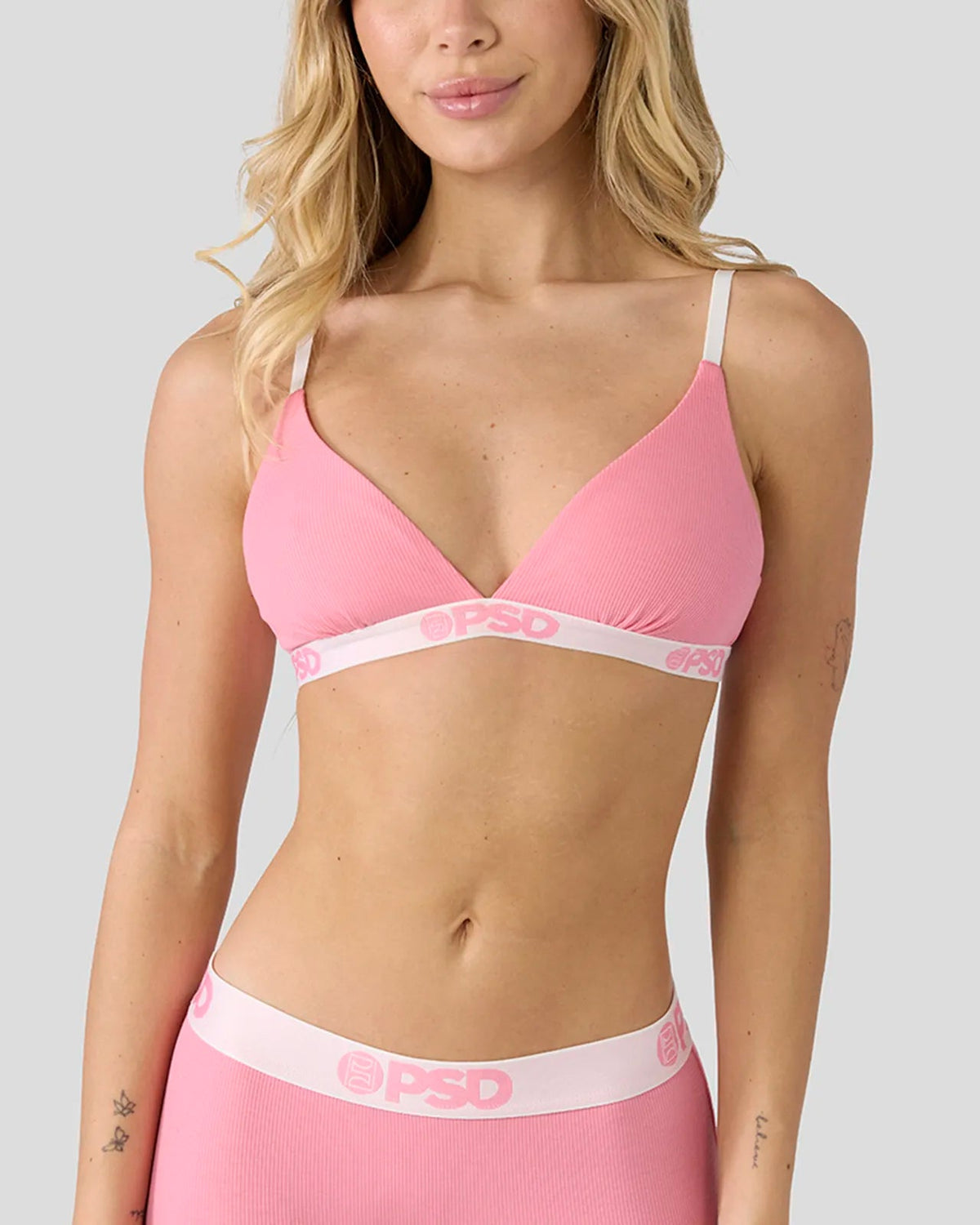 Women PSD Ribbed - Baby Pink - Triangle Bralette - Ribbed