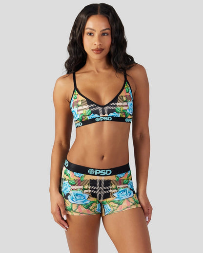 Sale PSD Tartan Floral - V-Neck Bralette