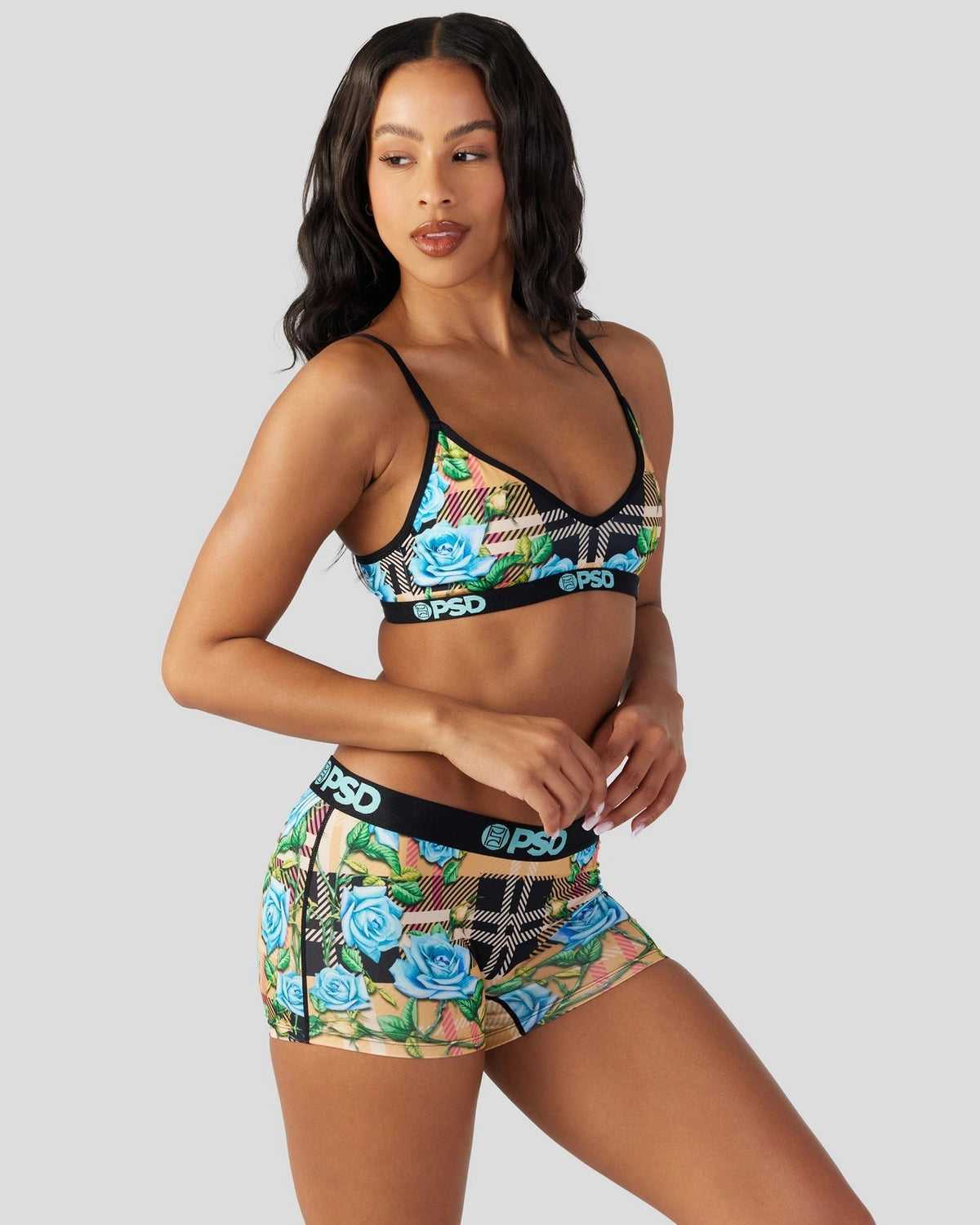 Sale PSD Tartan Floral - V-Neck Bralette
