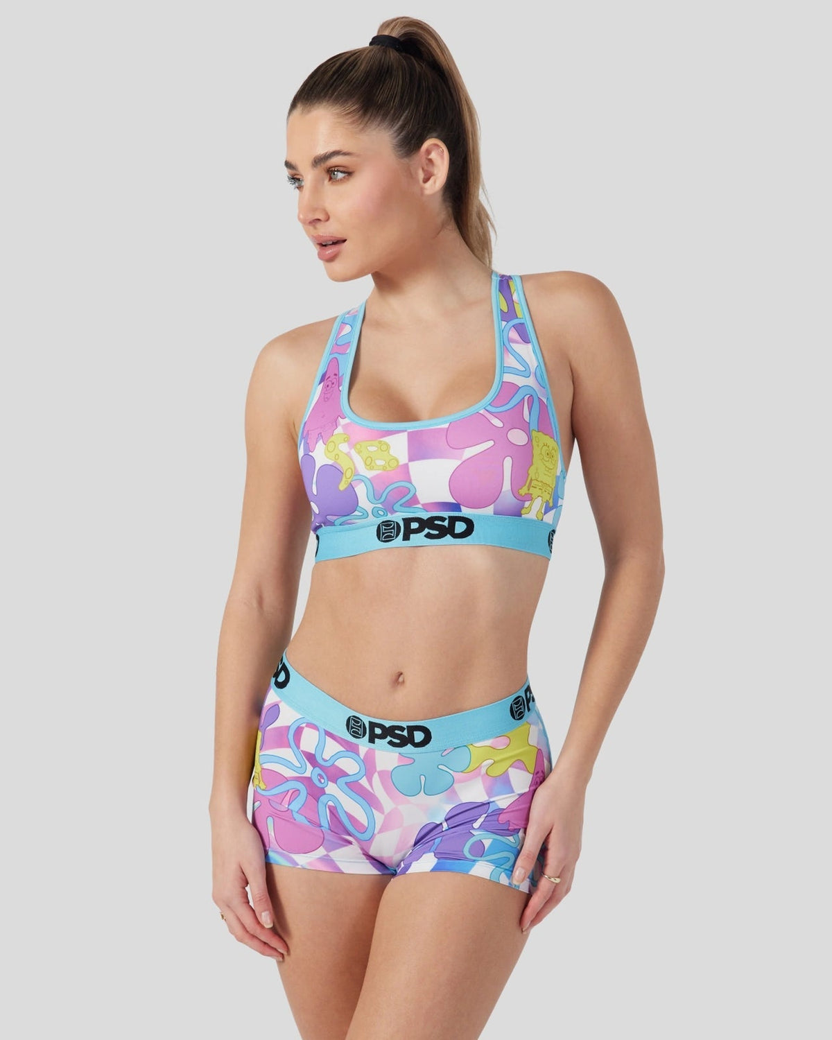 Sale PSD Spongebob Squarepants - Neon Check - Sports Bra