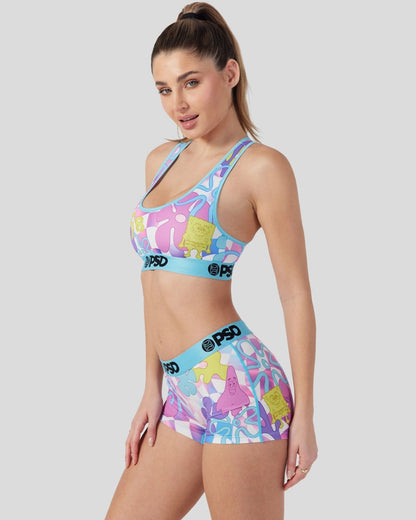 Sale PSD Spongebob Squarepants - Neon Check - Sports Bra